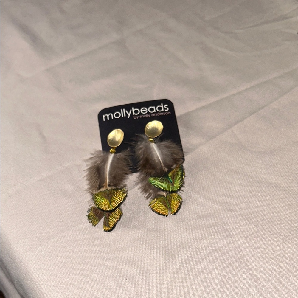 Green and Brown Feather Earrings